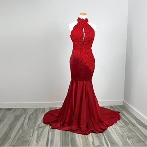 New Sz4 Burgundy Fit and Flare Evening Prom Dress